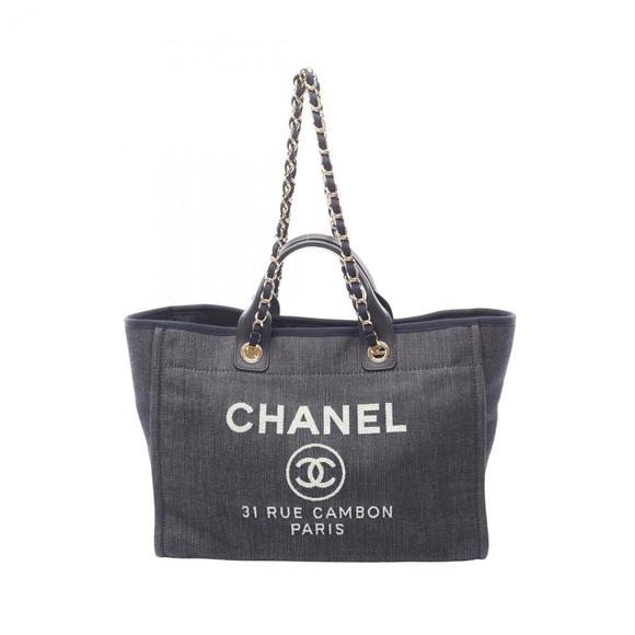 CHANEL Deauville Tote Bag in Denim and Leather, Navy Blue - Picture 1 of 7